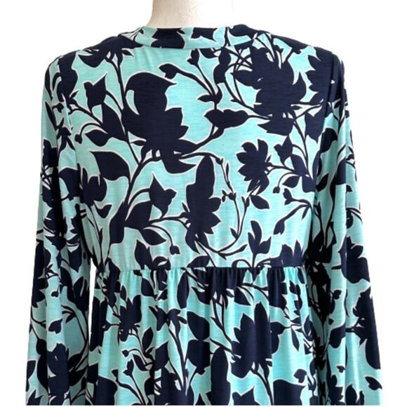 Honeyme Dress Light Blue Navy Floral Print Boho V-Neck Long Sleeve Tiered Small - Picture 6 of 12